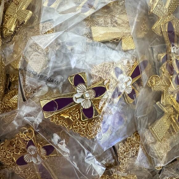 220 pcs! Gold Plated Purple 1.5" First Communion Chalice Cross Pendant Necklaces - Picture 1 of 5